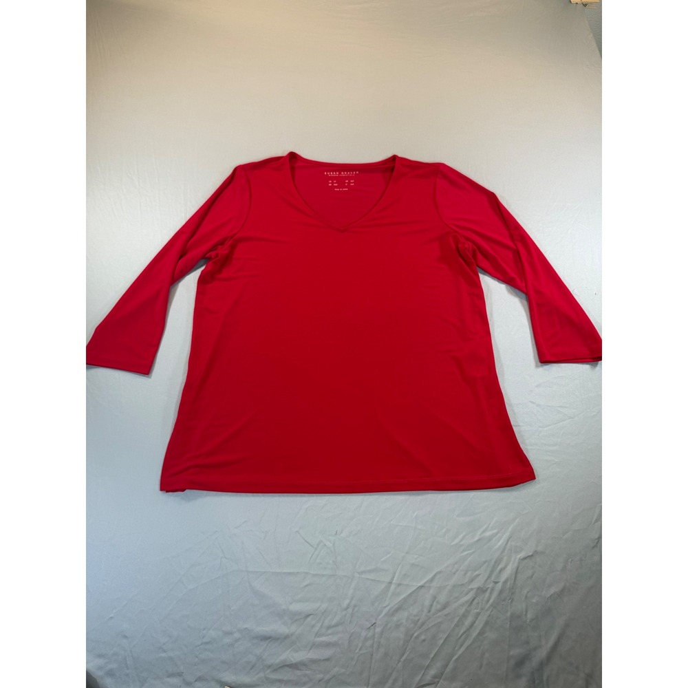 Susan Graver Modern Essentials Red V-Neck 3/4 Sleeve Top Size‎ LP A512800 - Picture 2 of 9